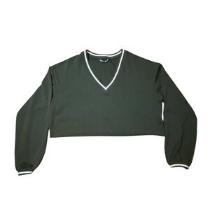 Shein Black Crop Top V Neck Long Sleeve Extra Small